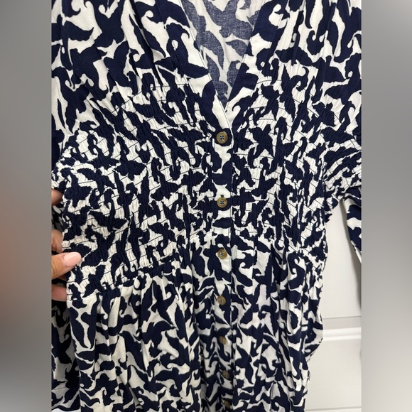 Women’s Anthropologie Blue Paisley Long Sleeve Smocked Tunic Small Casual Fall - Picture 6 of 9